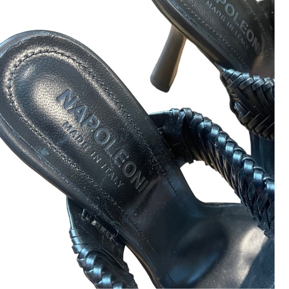 Napoleoni Leather Braided Heel Sandals 10 41 Black - Picture 4 of 7